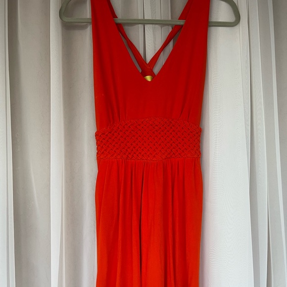 Anthropologie Maeve Yuma Halter Maxi Dress Red Orange Basketweave Size 6 - Picture 5 of 12